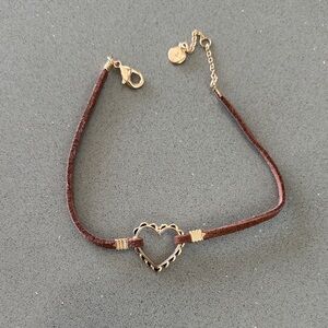 Preowned rarely worn Gold Heart Accent Brown Leatherette Bracelet